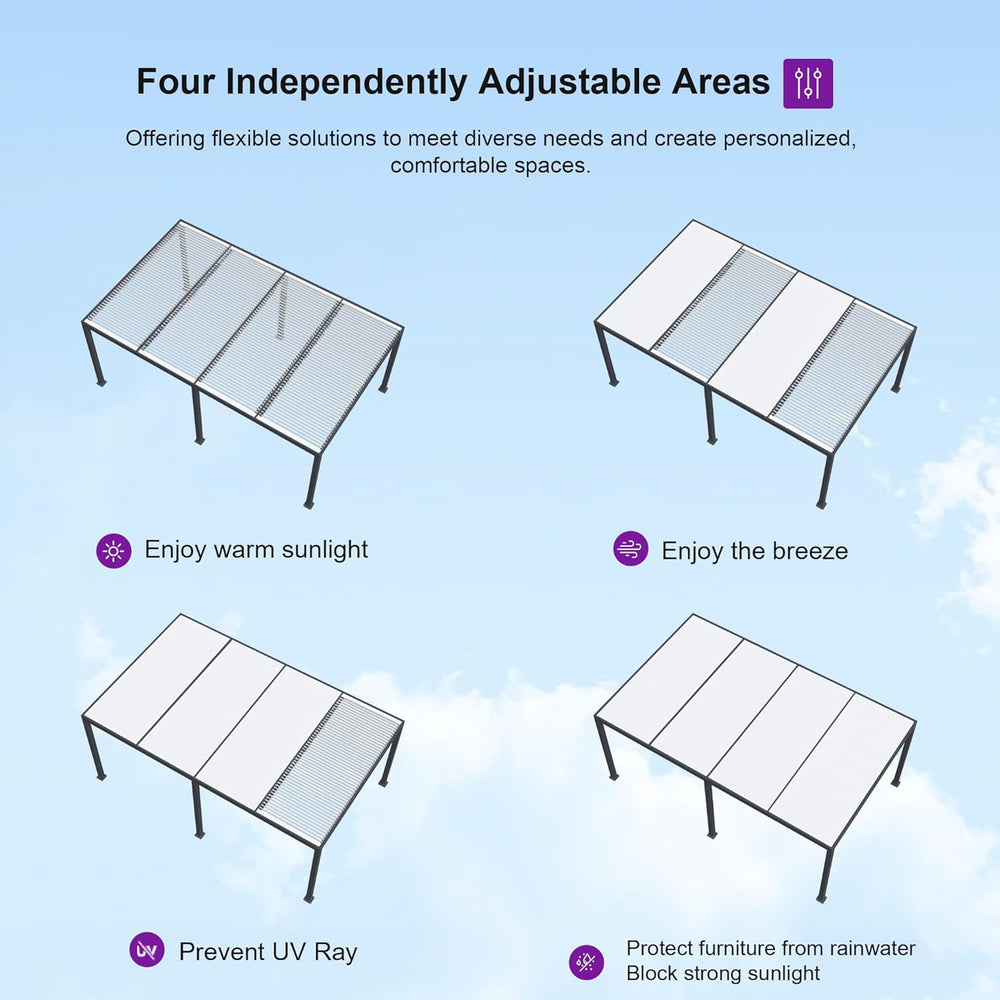 PURPLE LEAF 14' x 24' Louvered Pergola w/Lights, 73mph Wind Resistant