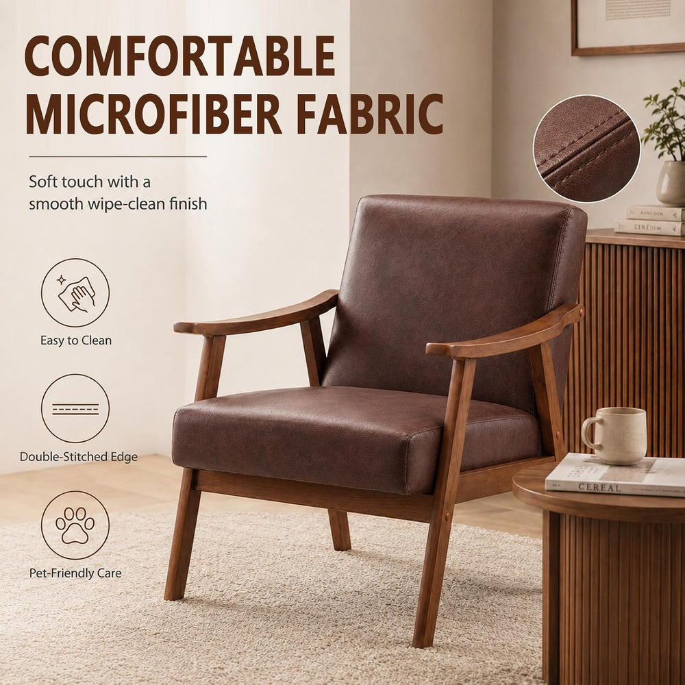 Anwick Mid-Century Modern Accent Chair,PU Leather Living Room Chair with Soli...