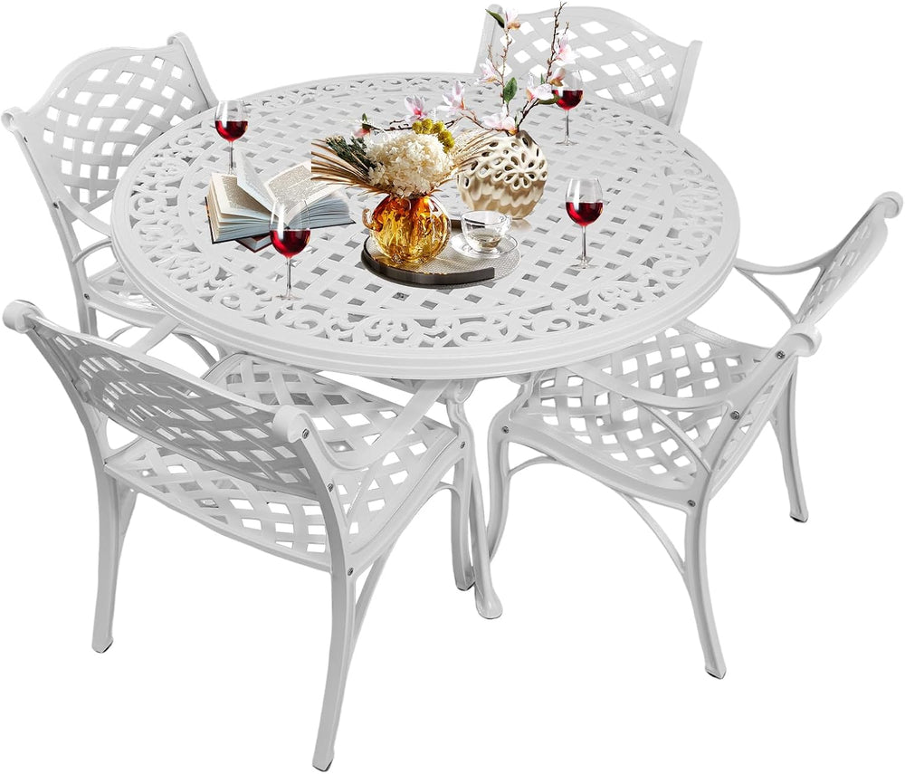 5 Piece Patio Dining Set Outdoor Patio Round Table and Chairs Set of 4 with U...