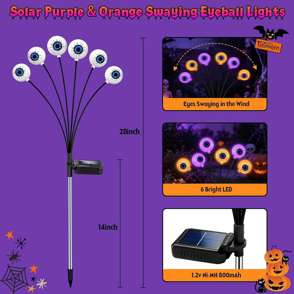 Halloween Decorations Outdoor, 4 Pack 24 LED Purple and Orange Solar Scary Ey...