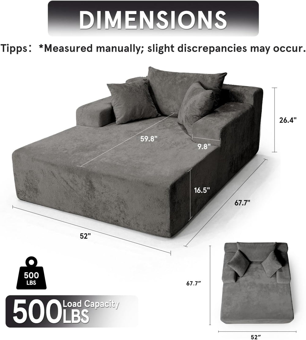 Sytopia Chaise Lounge with Armrests, Oversized Sofa Bed with 3 Pillows, Cozy ...