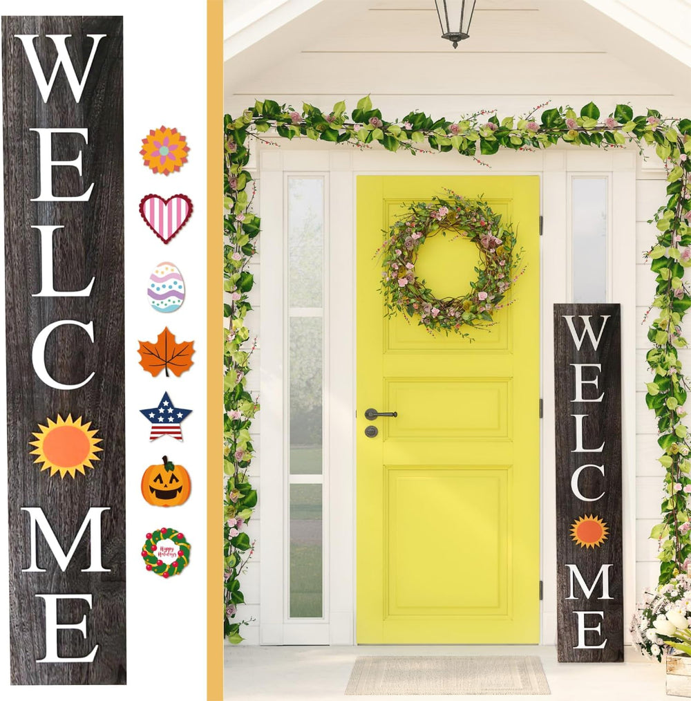 Extra Large 5FT Premium Wooden Interchangeable Welcome Sign for Front Door Po...