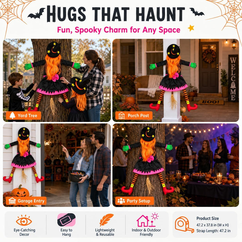 Halloween Decoration Outdoor, Tree Hugging Witch with Pink Hair