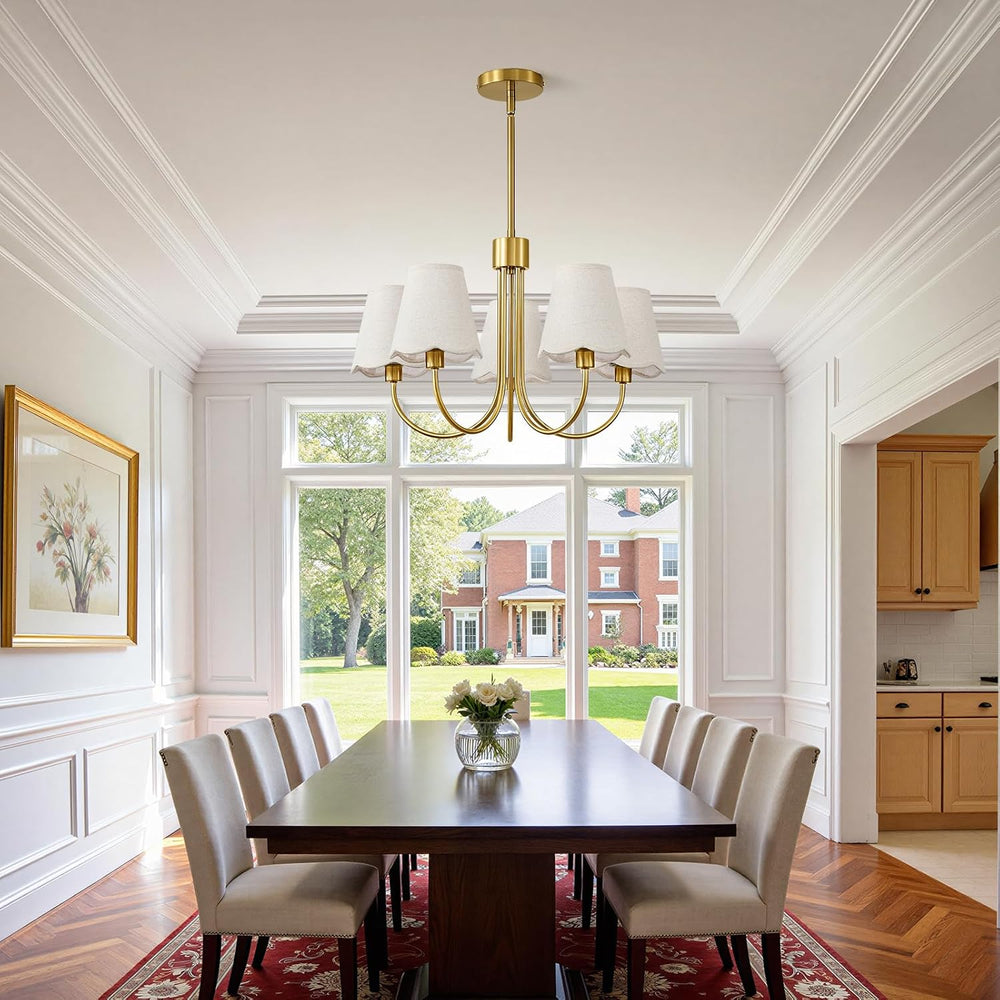 Modern Gold Chandelier 5-Light Dining Room Chandelier with Fabric Shades Kitc...