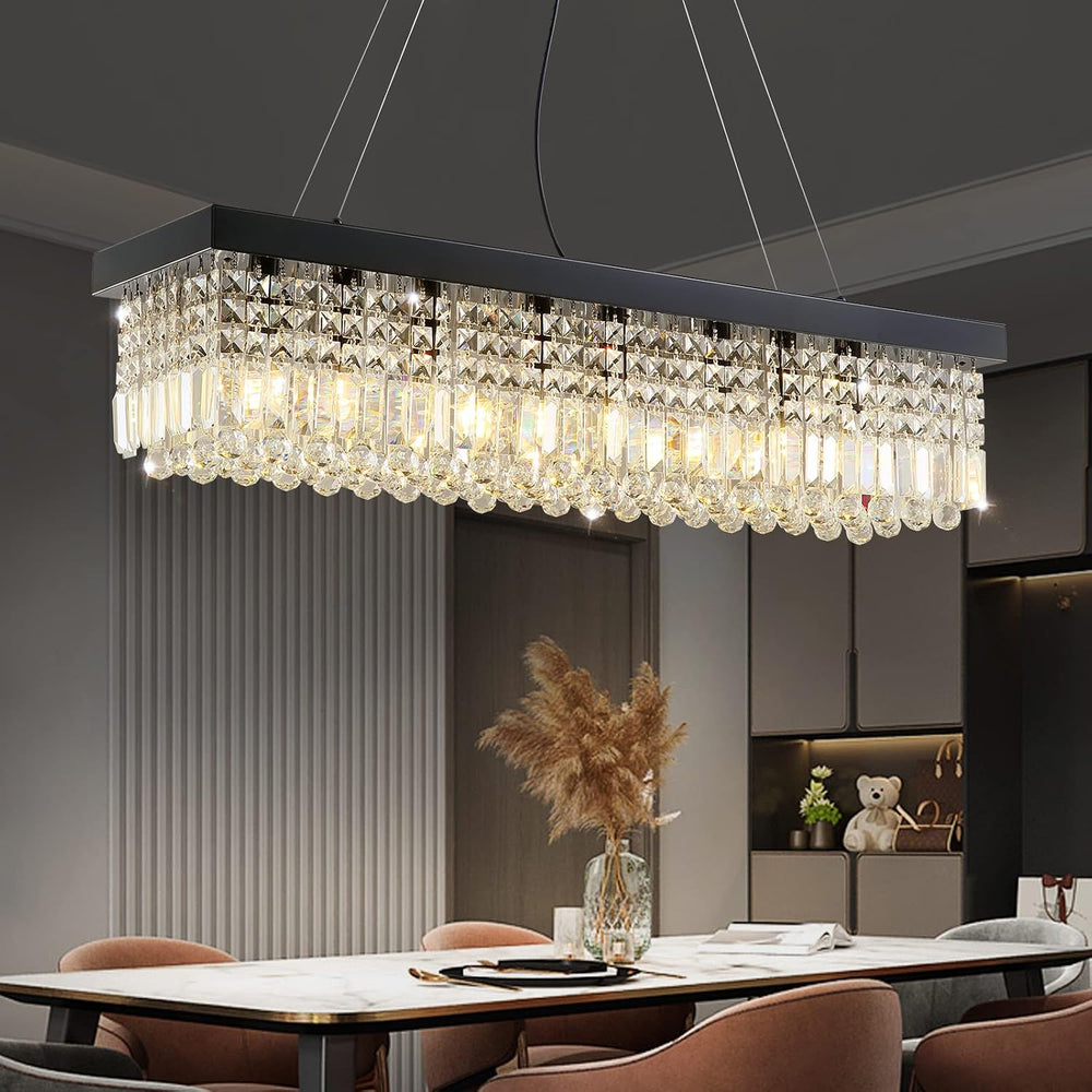 7PM Rectangle K9 Crystal Chandelier Modern Rectangular Pendant Lighting Fixtu...