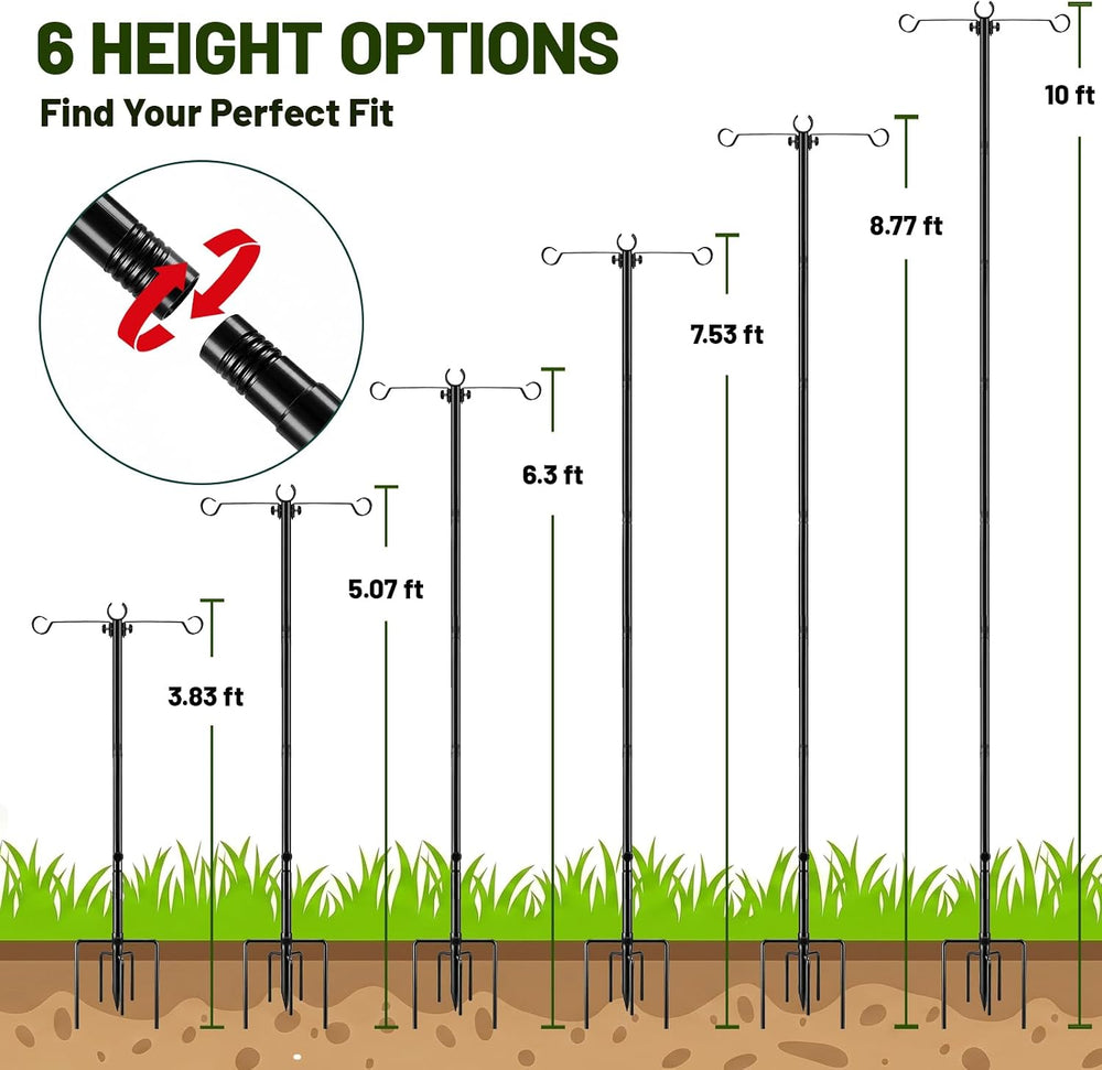 4 Pack Outdoor String Light Poles 10 ft with Detachable Side Crossbars