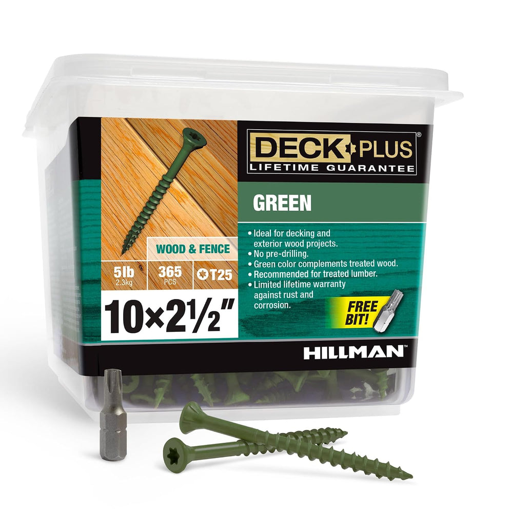 Deck Plus Wood Screws, #10 x 2-1/2in, 5lb Box, 365 Pieces, Green