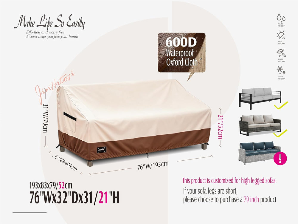 JinHrtoyi 3-Seater Outdoor Couch Cover, 76Wx32Dx31H inches Outdoor Furniture ...