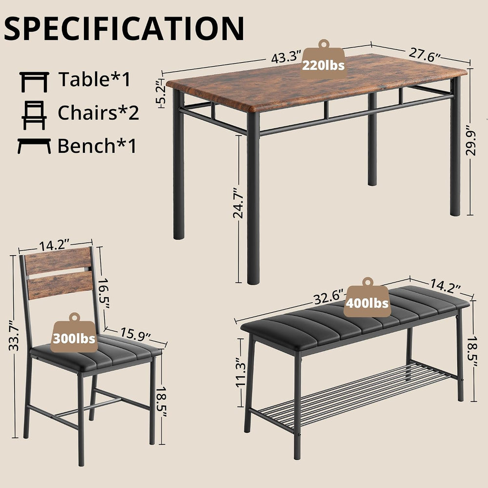 IRONCK Dining Table Set for 4, Kitchen Table and Chairs Set, Rustic Brown