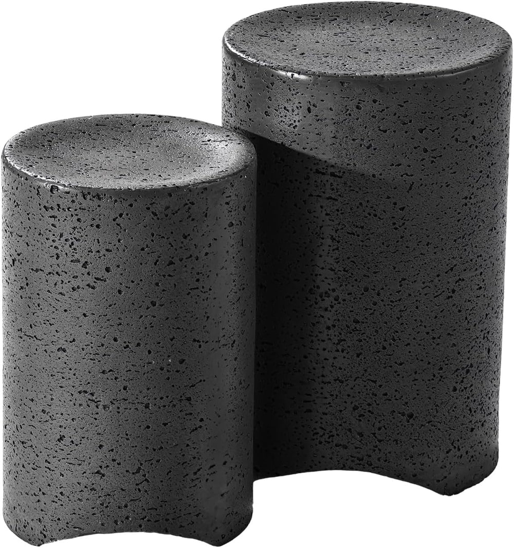 COSIEST Concrete Outdoor Side Table, Set of 2 Round End Tables, Decorative Ga...
