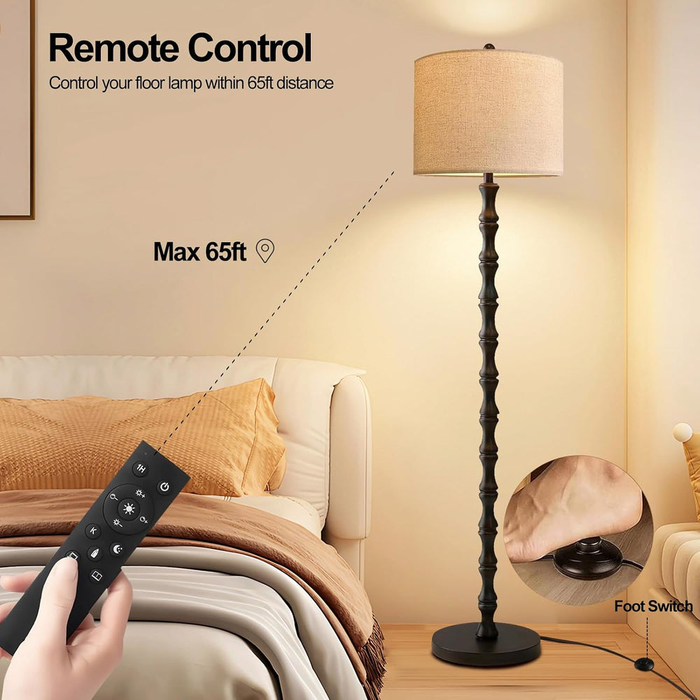 Wood Floor Lamps for Living Room Rattan Floor Lamp with Remote Control& 3...