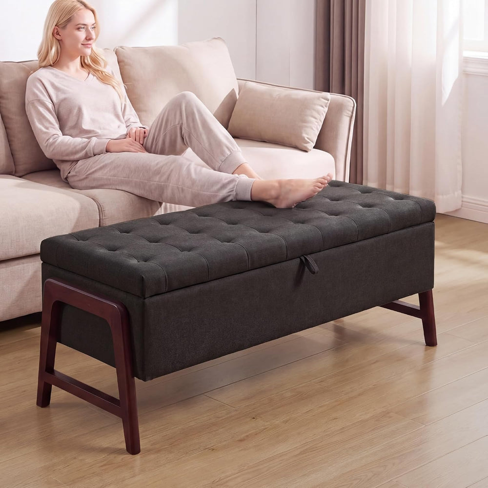 48" Storage Bench, Tufted End of Bed Bench, Upholstered Storage Ottoman ...