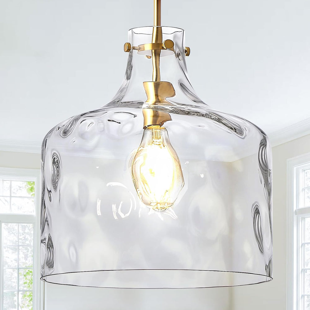 CATINER 16" Farmhouse Hammered Glass Pendant Light, Gold Hanging Light