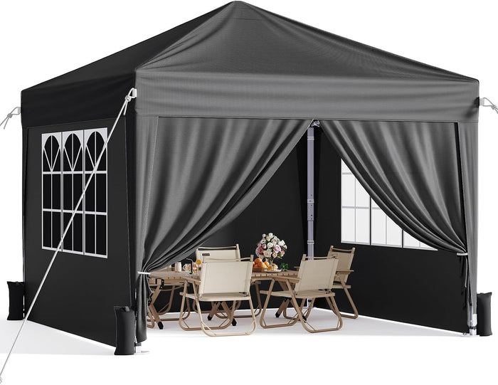 10x10 Pop Up Canopy Tent with Sidewalls, Portable Shelter,Black