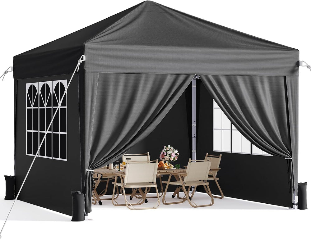 10x10 Pop Up Canopy Tent with Sidewalls, Portable Shelter,Black