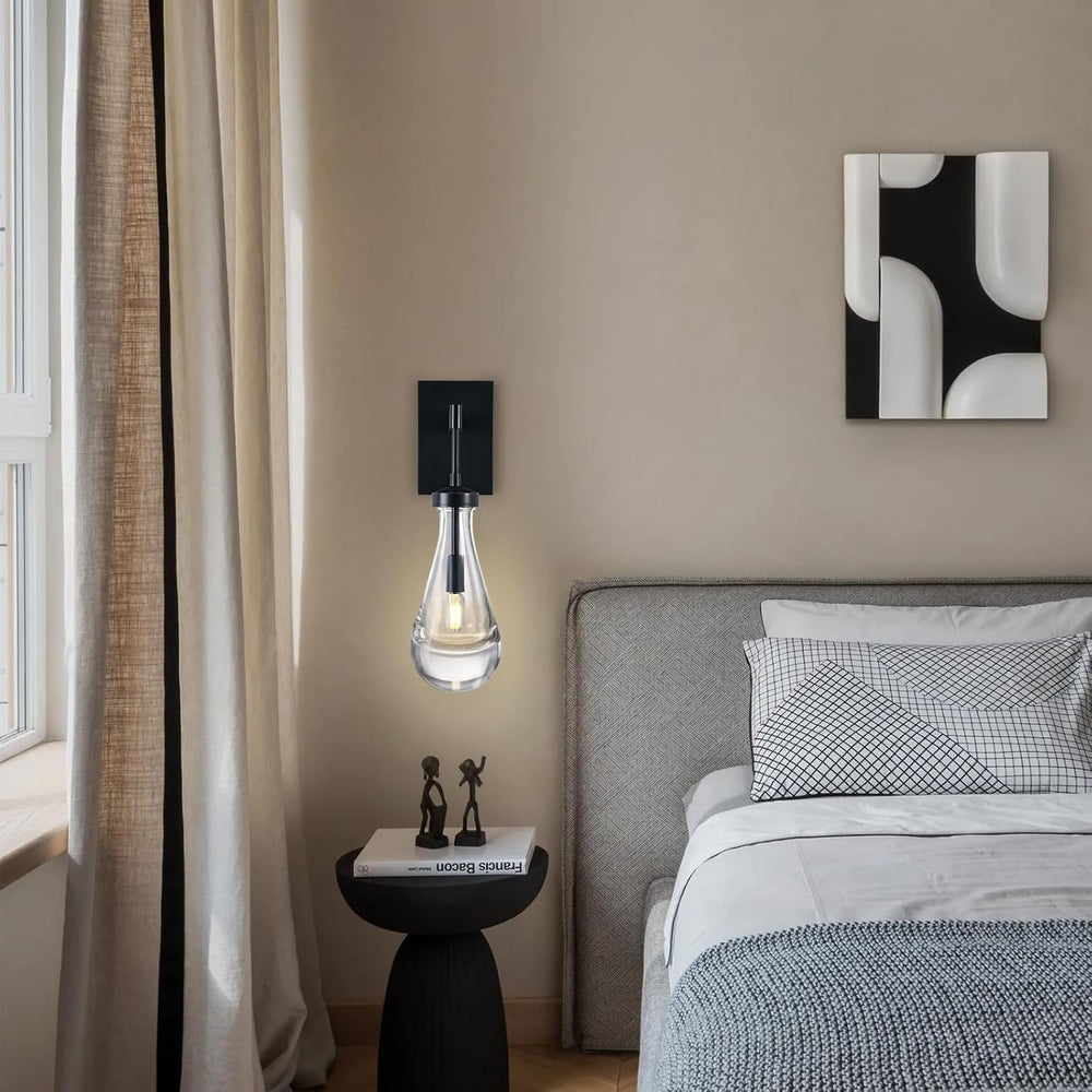 Wall Sconces Set of Two, Black Dimmable Raindrop Wall Lighting, Modern Bathro...
