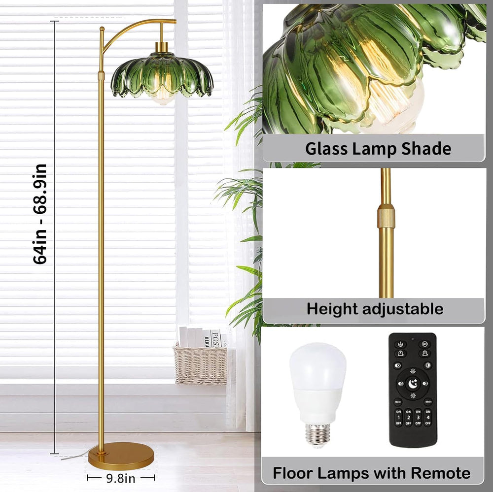 QIYIZM Glass Floor Lamp for Living Room,Bedroom,Gold Dimmable Standing Lamp w...
