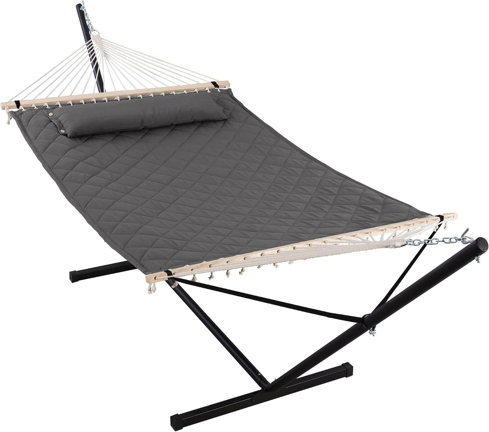 ANOW Heavy Duty Hammock with 12 Feet Stand Included, Quilted Hammock, Gray