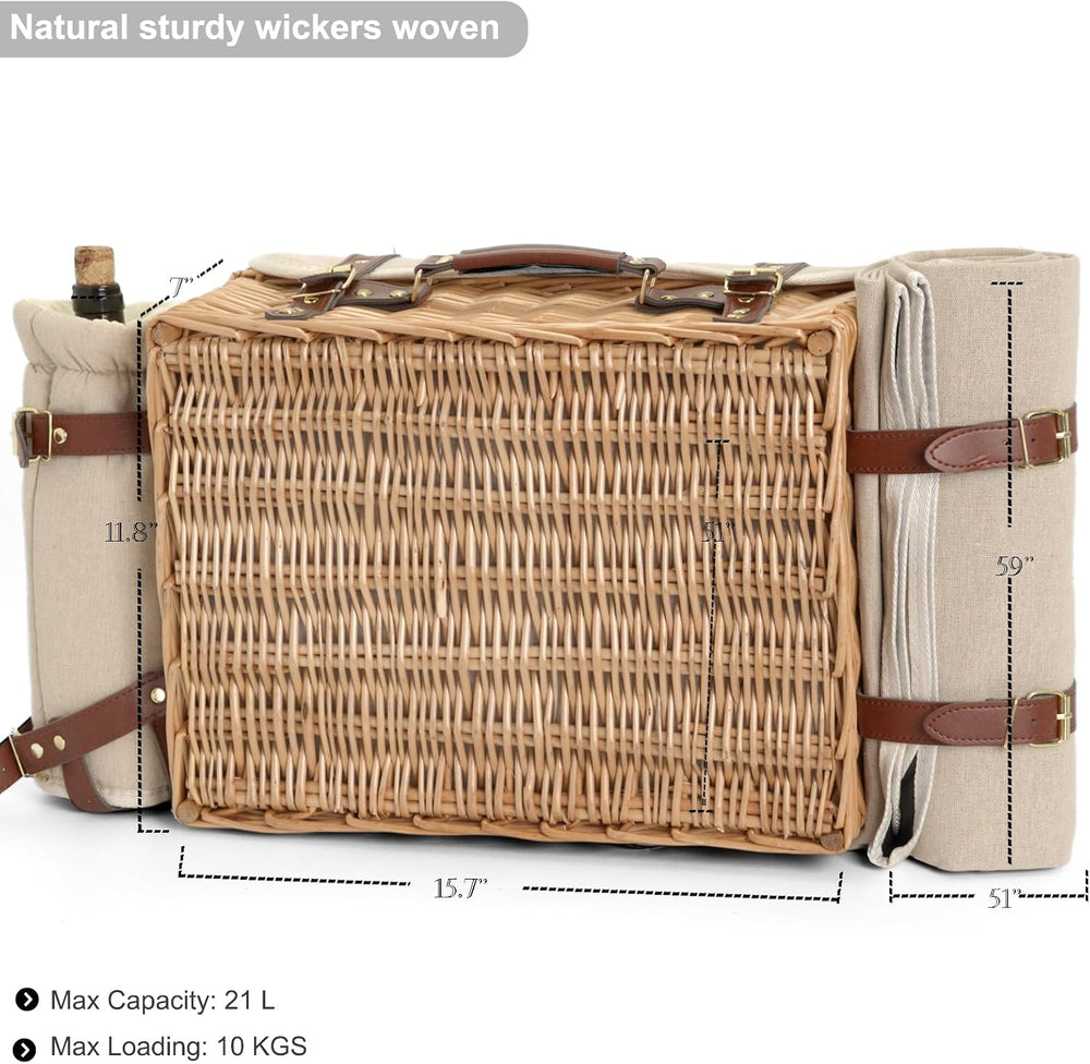 Multifunctional Wicker Picnic Basket Set for 2 with Blanket and Picnic Table,...