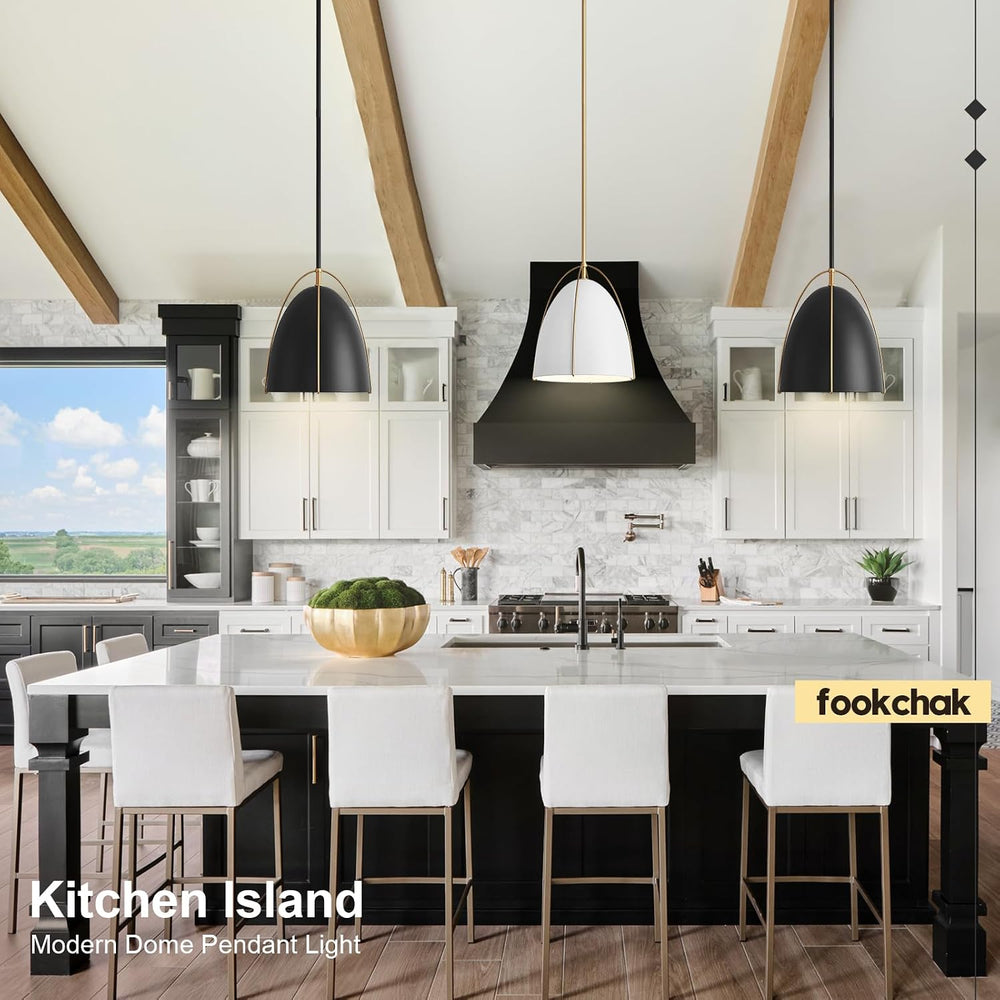 Black Dome Pendant Light 10in Kitchen Island Pendant Lighting Modern Black &a...