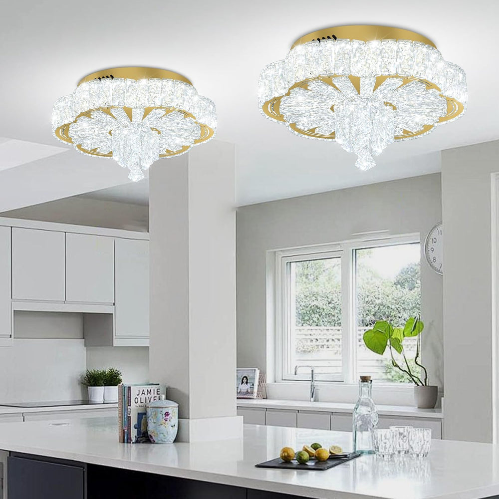 16in Gold Crystal Chandeliers for Living Room Dining Room Crystal Ceiling Lig...