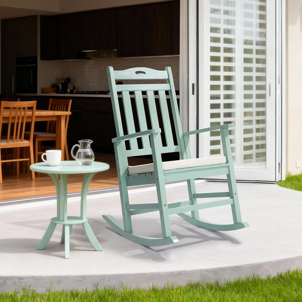 VINGLI Outdoor Rocking Chair, Wooden Rocking Chair with Cushion, Green