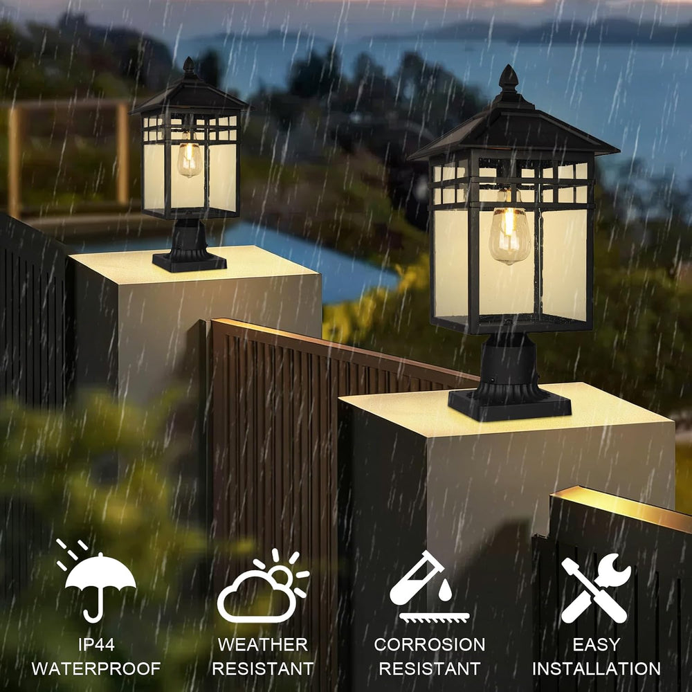 Solar Outdoor Post Lantern Light, Modern Exterior Pillar Lighting with Black ...