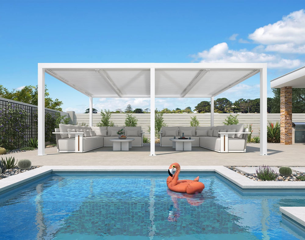 PURPLE LEAF Louvered Pergola 12' x 20' White Adjustable Hardtop for P...