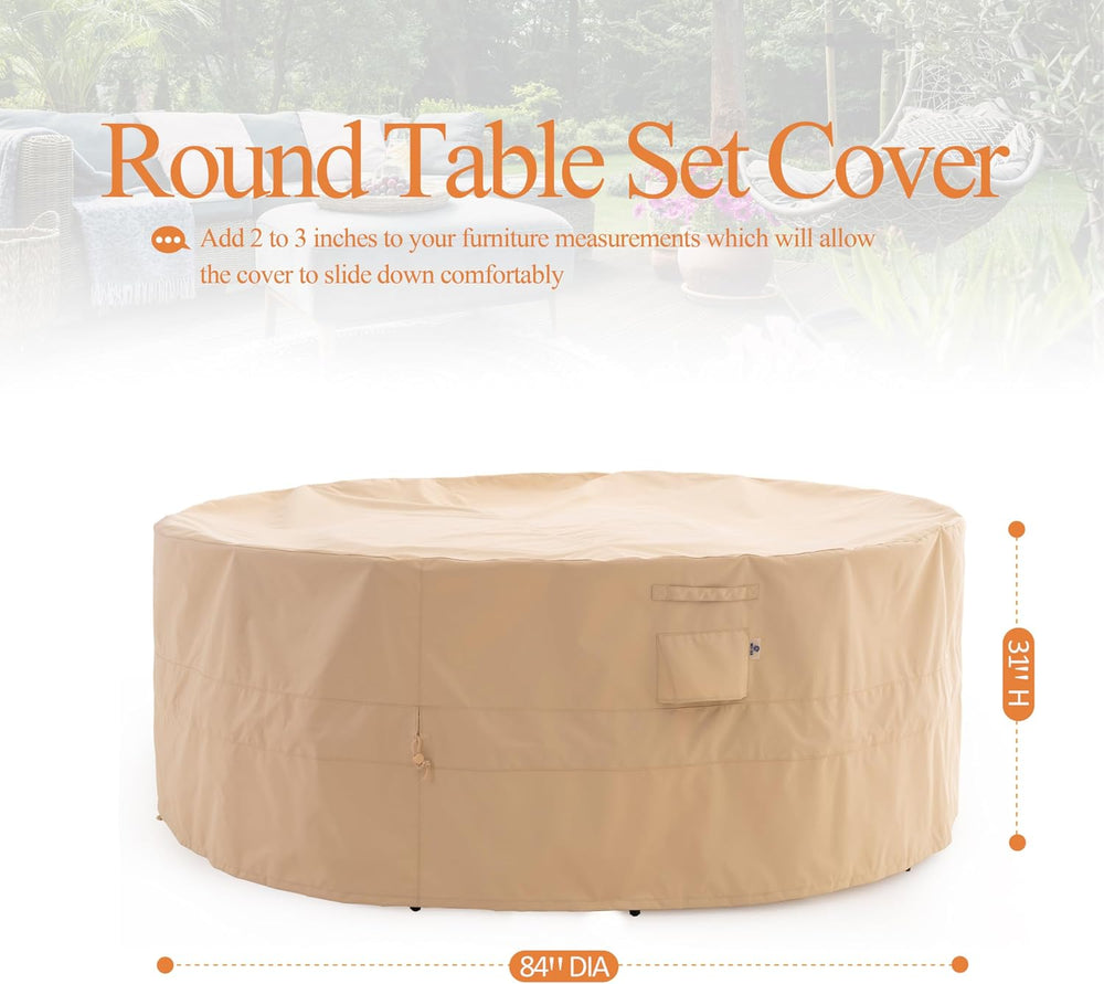 WJ-X3 Round Patio Furniture Cover, 84" D x 31" H, Beige