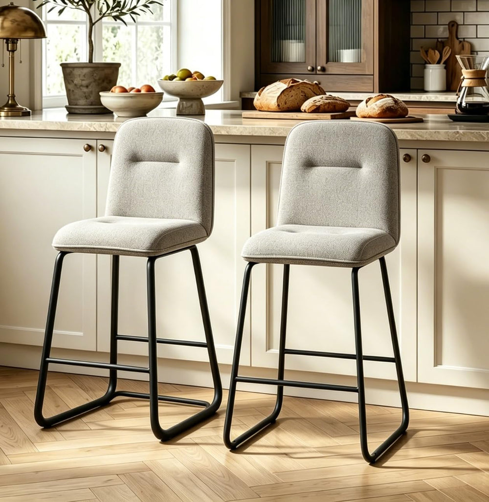 Bar Stools Set of 2, 26" Counter Height Bar Stools with Back, Modern Lin...