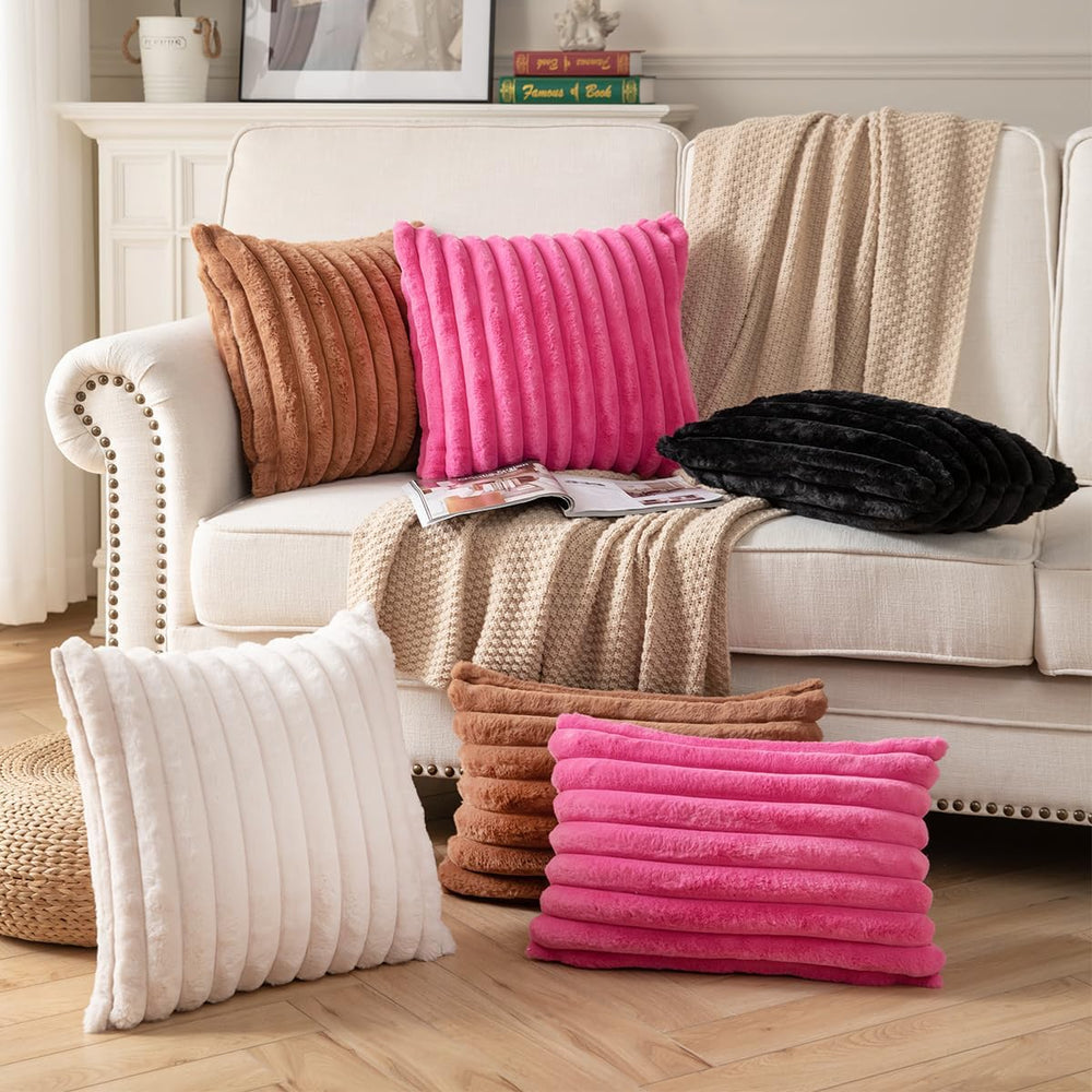 DEELAND Pack of 2,Double-Sided Faux Fur Plush Decorative Throw Pillow Covers ...