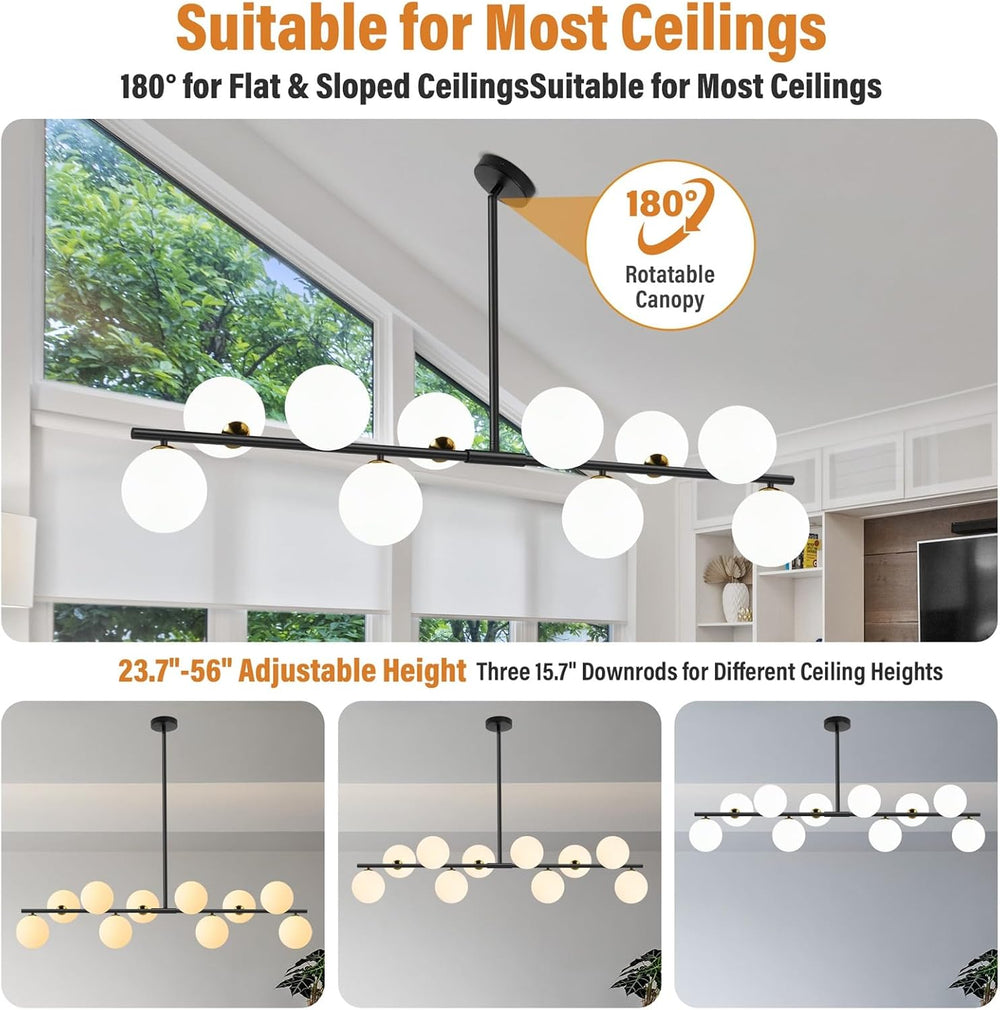 PAZALA 10-Light Black and Gold Sputnik Chandeliers, Height Adjustable Modern ...