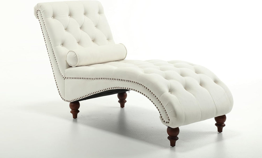 Button-Tufted Chaise Lounge Indoor, Velvet Chaise Lounge Chair with Legs &...
