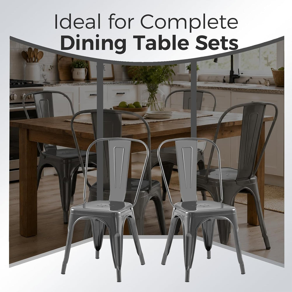 Gray Stackable Metal Dining Chairs, Set of 2
