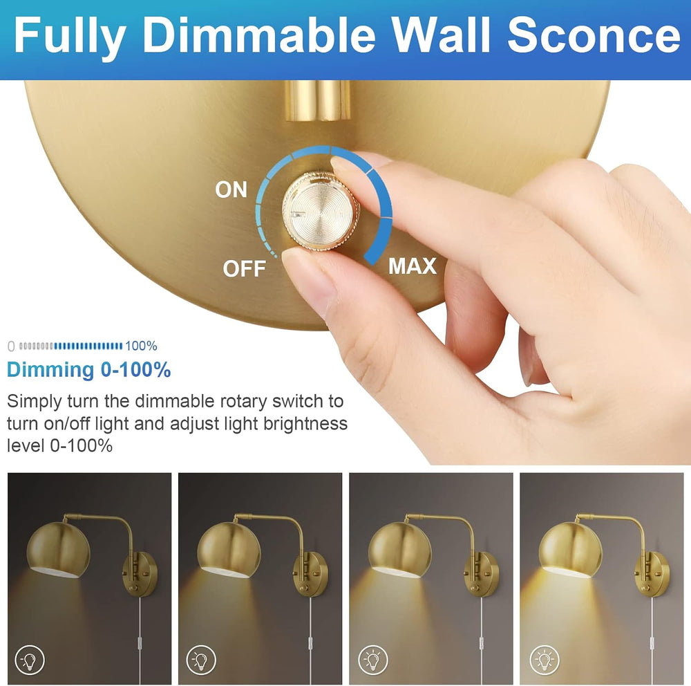 VATONI Wall Sconces Plug in, Dimmable Wall Sconce Swing Arm Wall Lights with ...
