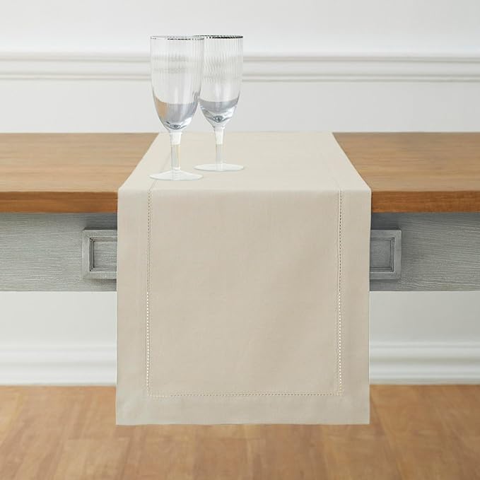 Solino Home Linen Table Runner 90 Inches Long - Cotton Linen Hemstitch Table ...