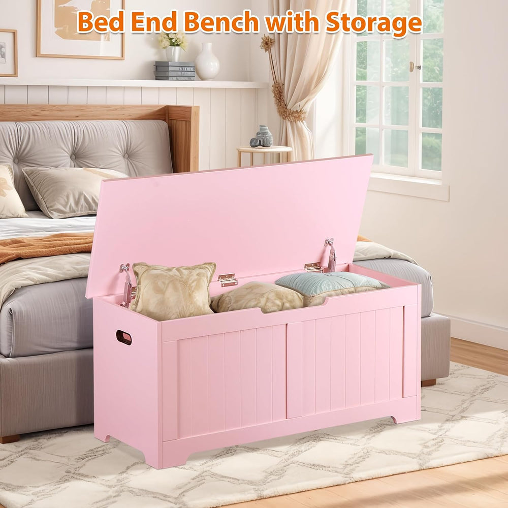 Wooden Storage Chest,30/40 Inch Storage Trunk w/2 Safety Hinges, Storage Benc...