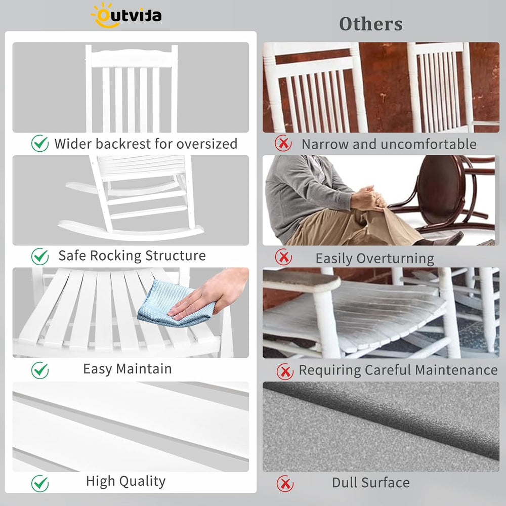 Outvita Outdoor Rocking Chair, Solid Wood High Back Rocker, White