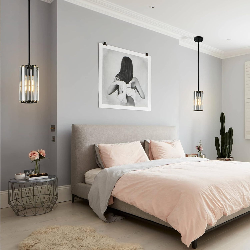 Black Pendant Lighting Modern Pendant Light Mini Crystal Chandeliers Adjustab...