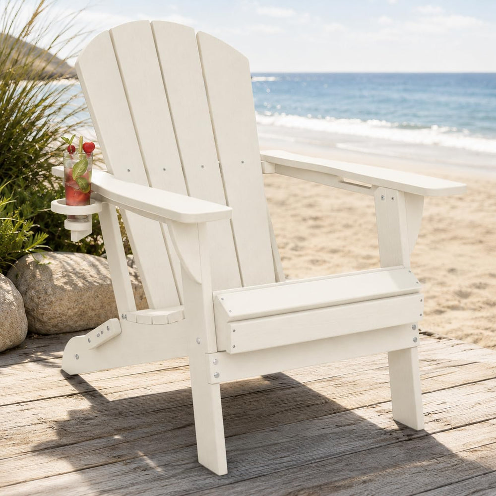 Folding Adirondack Chair with Cup Holder and Phone Holder, Heavy Duty HDPE Pl...