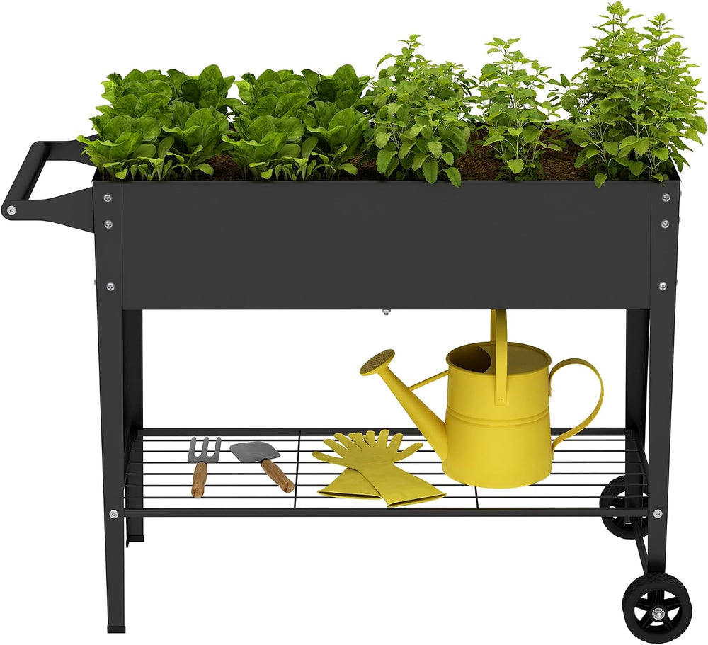 Elevate 2Pcs 32" Tall Raised Garden Bed with Wheel,Planter Box for Backy...