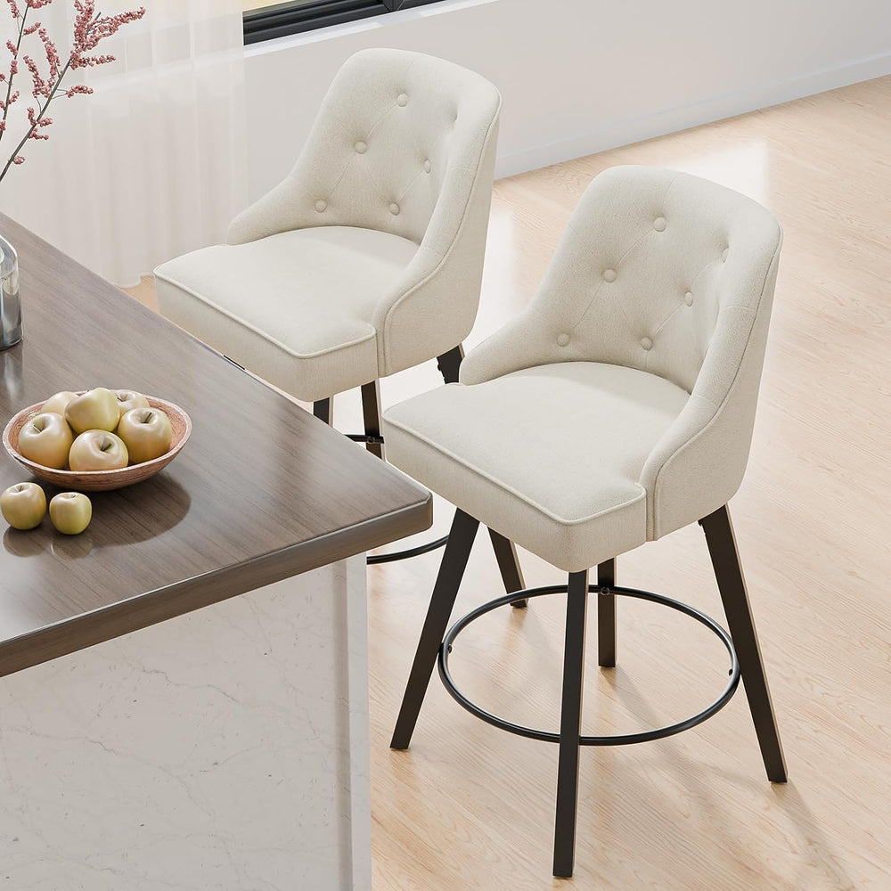 VINGLI 26" H Swivel Barstools Set of 2, Linen Fabric Upholstered Counter...
