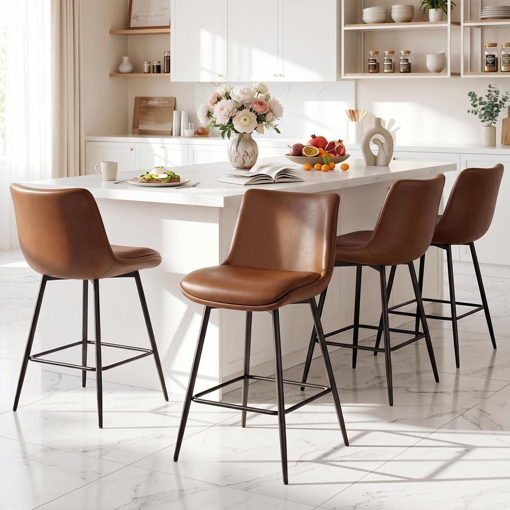 Counter Height Bar Stools Set of 2, FSC Certified Upholstered Faux Leather Ba...