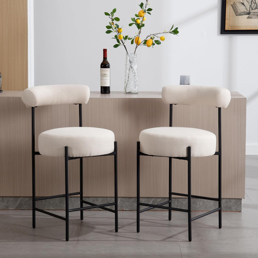 Shunzhi Beige Linen Counter Height Bar Stools Set of 2, Modern Barstools Upho...