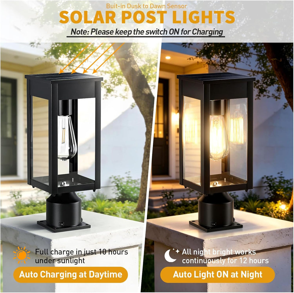 15.5'' Outdoor Solar Post Light, Dusk to Dawn Solar Lamp Post, Black