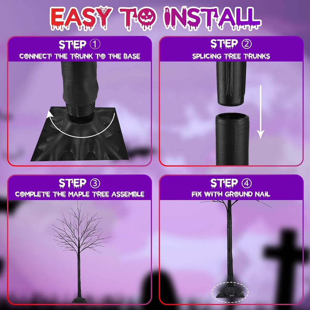 2 Pack 5FT Black Halloween Tree with 200 LED Orange and Purple Lights