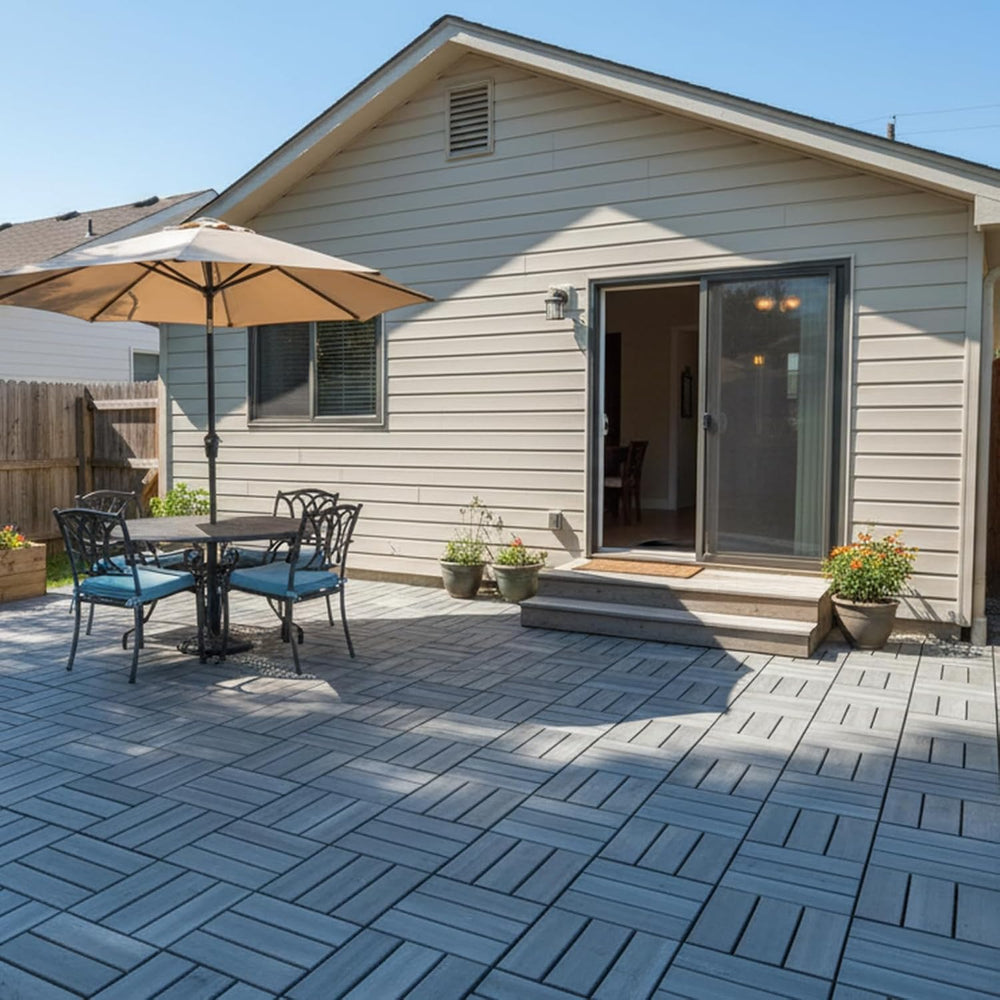THYOI Premium Deck Tiles, 10 Pcs Patio Flooring - Grey - Crossed Pattern