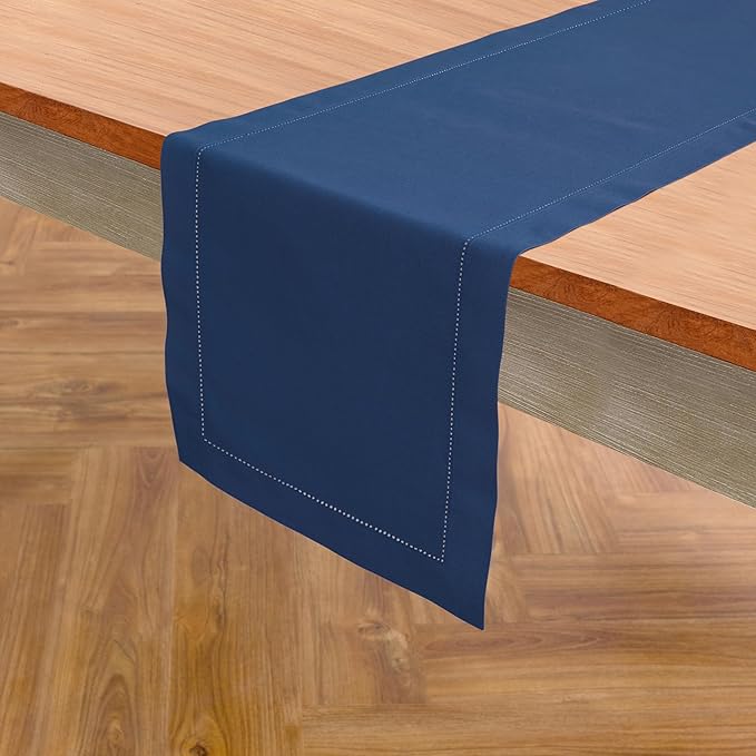 Solino Home Cotton Linen Table Runner 60 Inches - Lapis Blue Hemstitch Table ...
