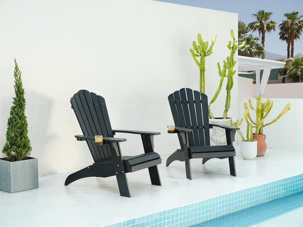 Psilvam Oversized Adirondack Chairs with Cup Holder, Black