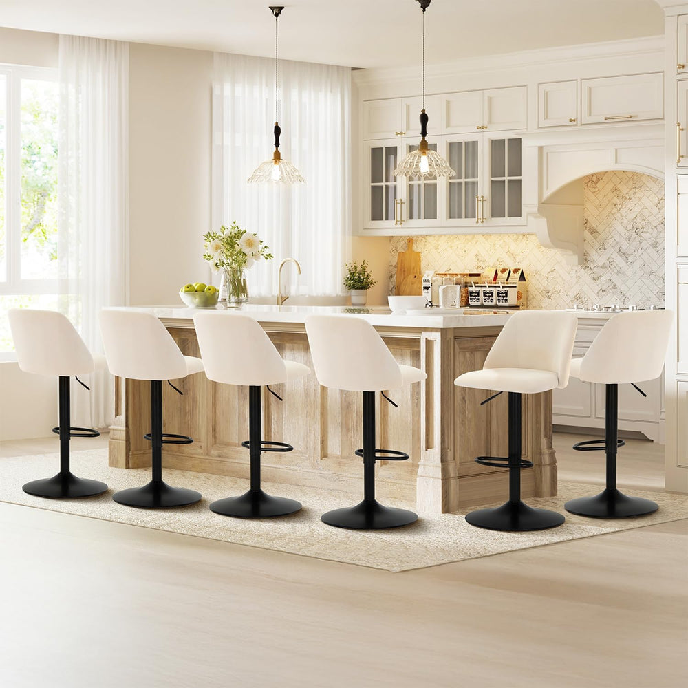 COLAMY Bar Stools Set of 4, Modern Swivel Bar Chairs, Adjustable Upholstered ...